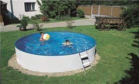 OVANMARKS POOLPAKET A05 POOL AZURO 301 BLÅ RUND 4.60M DJUP 0.9M *WALL. LADDER.