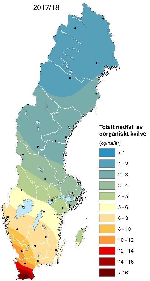 6 Nedfall av kväve i Kronobergs län Kvävenedfallet med nederbörden vid Tagel har sedan