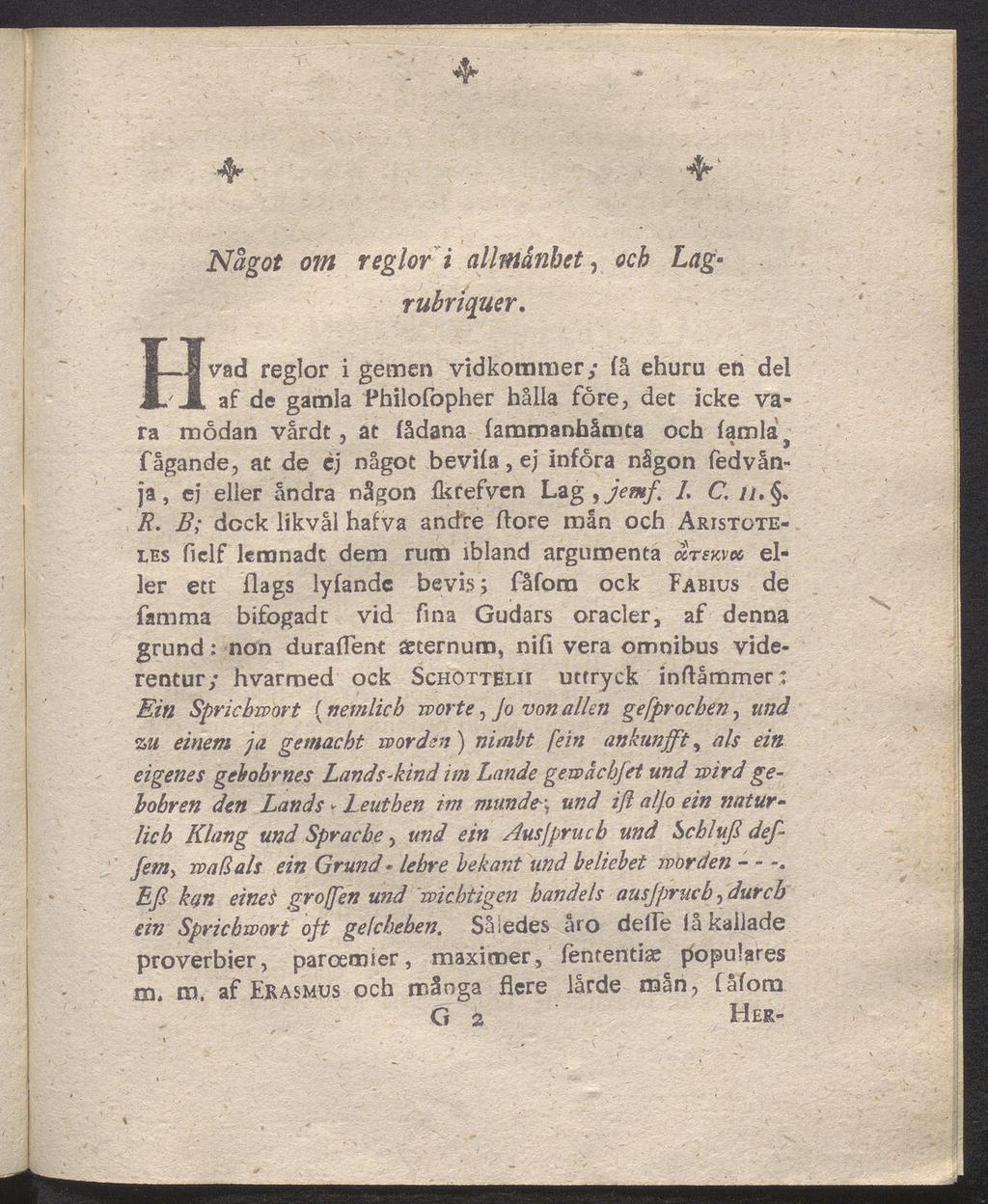 4* Något om reglor i allmänhet, och Lag rubriquer.
