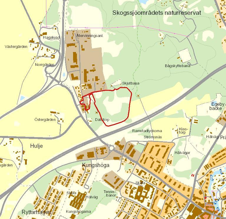 Figur 1: Orienteringskarta Areal Markägoförhållanden Planområdet är ca 9,5 hektar. Marken inom planområdet ägs av Mjölby kommun efter inköp. Infartsgata ägs av NCC och köps av Mjölby kommun.