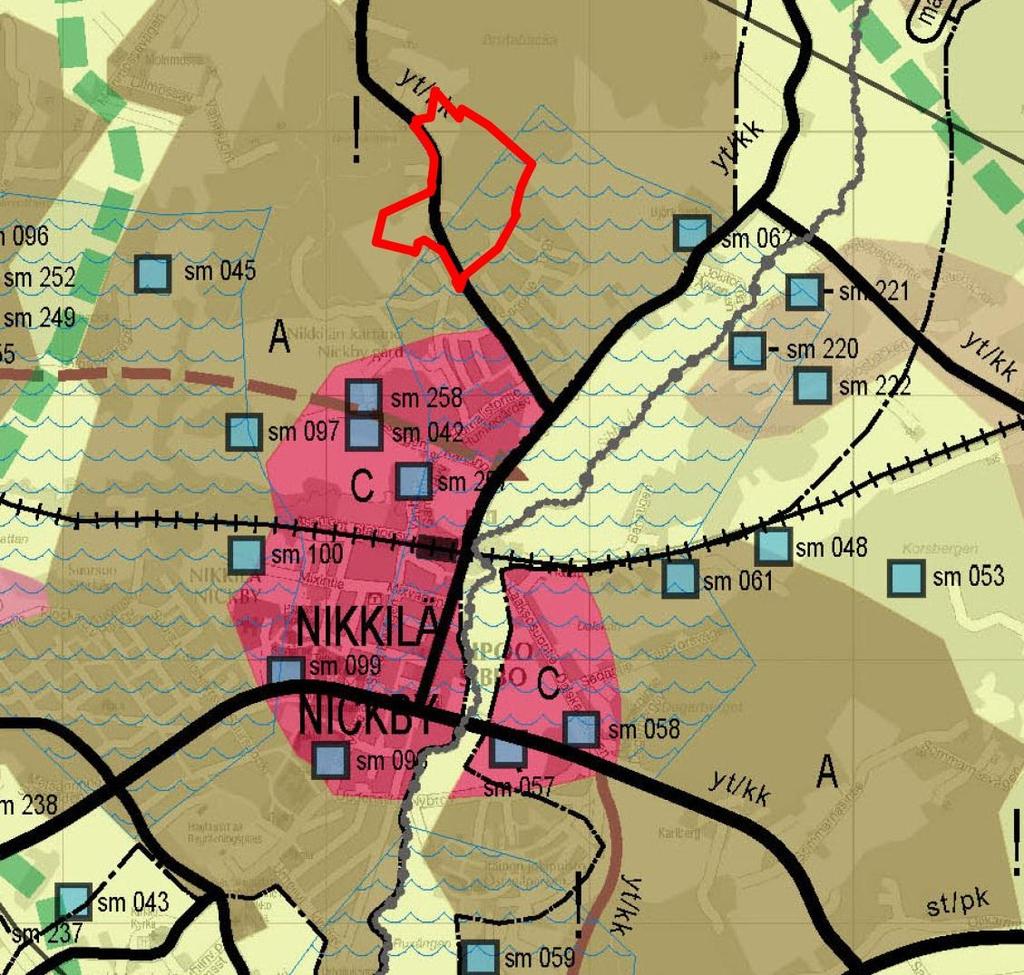 Sipoon yleiskaava 2025 Generalplan för Sibbo 2025 Taajamatoimintojen alue. Område för tätortsfunktioner. Terveyshaitan poistamistarve.