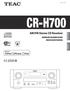CQX1A1756Z CR-H700. AM/FM Stereo CD Receiver NEDERLANDS SVENSKA GEBRUIKSAANWIJZING BRUKSANVISNING
