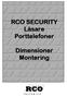 RCO SECURITY Läsare Porttelefoner. Dimensioner Montering