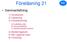 Föreläsning 21. Sammanfattning F21. 1) Introduktion 2) Upprening 3) Karaktärisering. 4) Beräkningskemi 5) Mer organisk kemi 6) Forskning