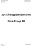 2015 Årsrapport Fjärrvärme. Gävle Energi AB